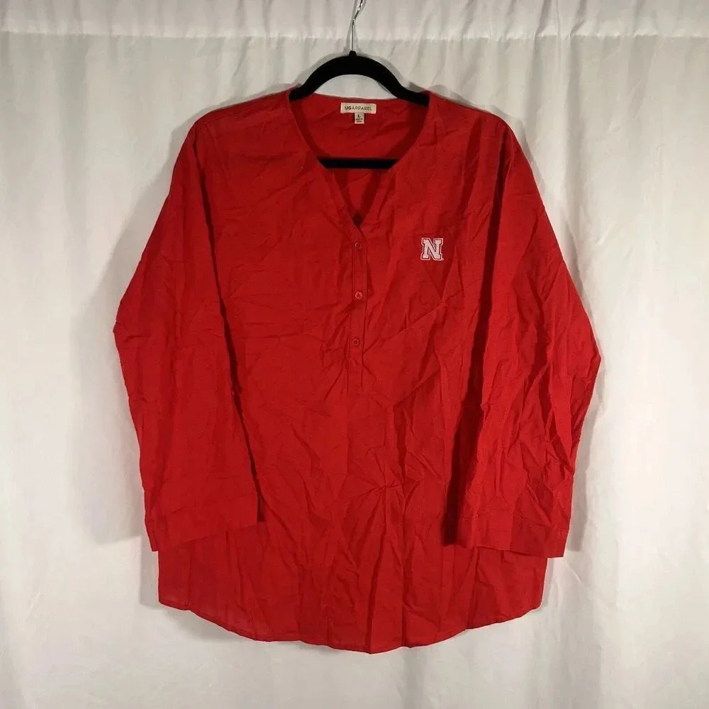 Nebraska Cornhuskers UG Apparel Shirt Women's Large Red V-neck Long Sleeve